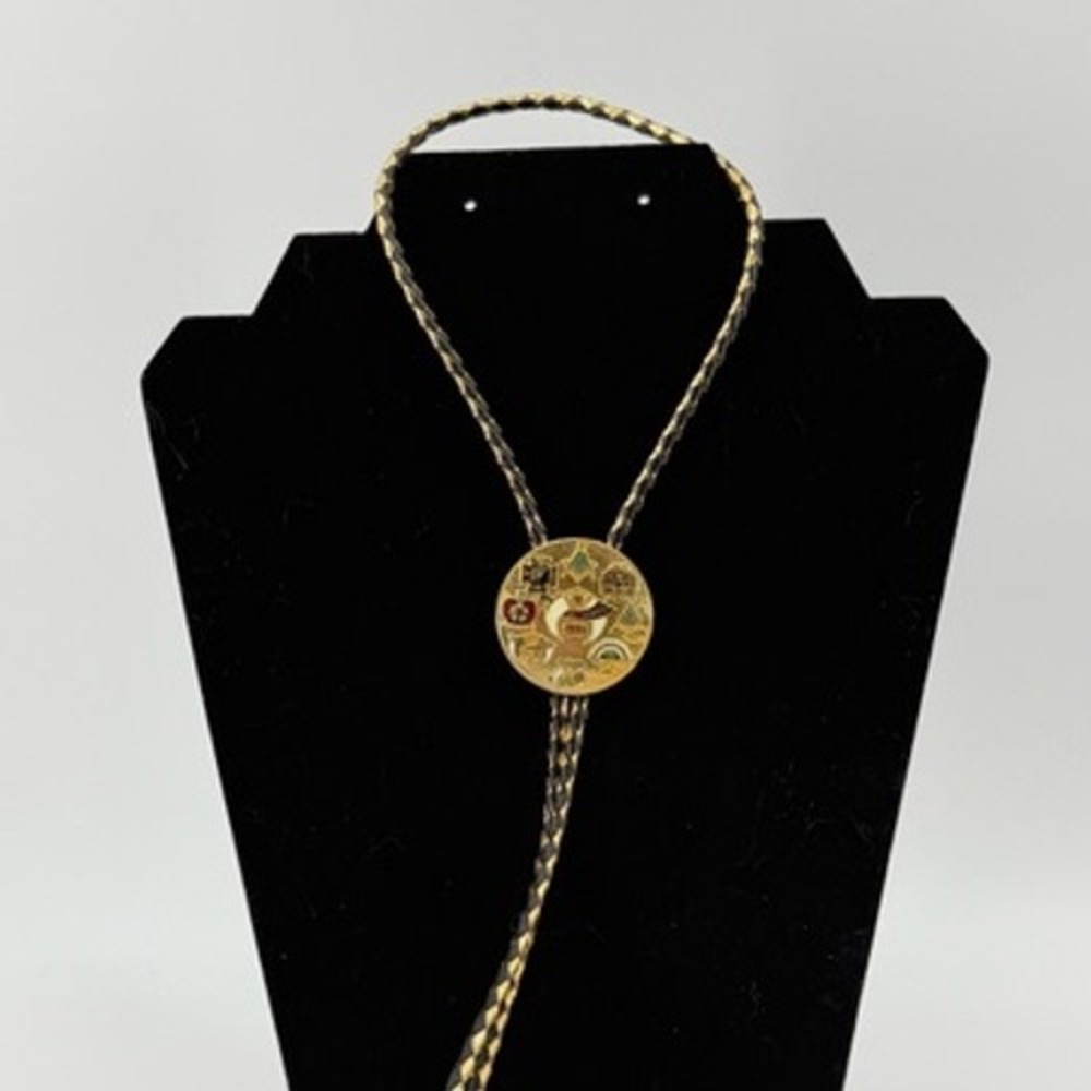 Vintage El‎ Jebel 1991 Shriner Masonic Symbols Gold Tone Bolo Tie Mens